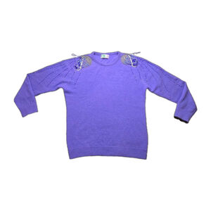 Beaded Angora Blend Sweater Purple Soft Knit Embellished Vintage Style